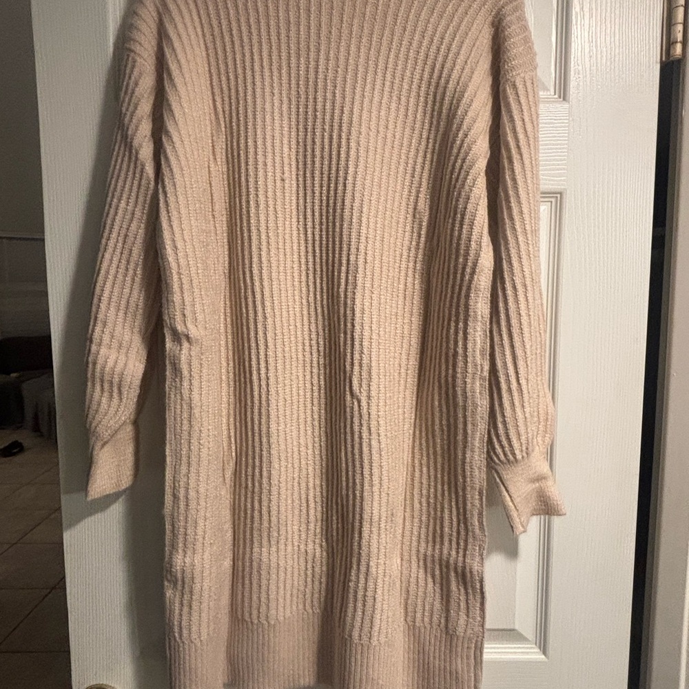 Jessica Simpson Beige Ribbed V-Neck Sweater Dress Mediun - Picture 3 of 3